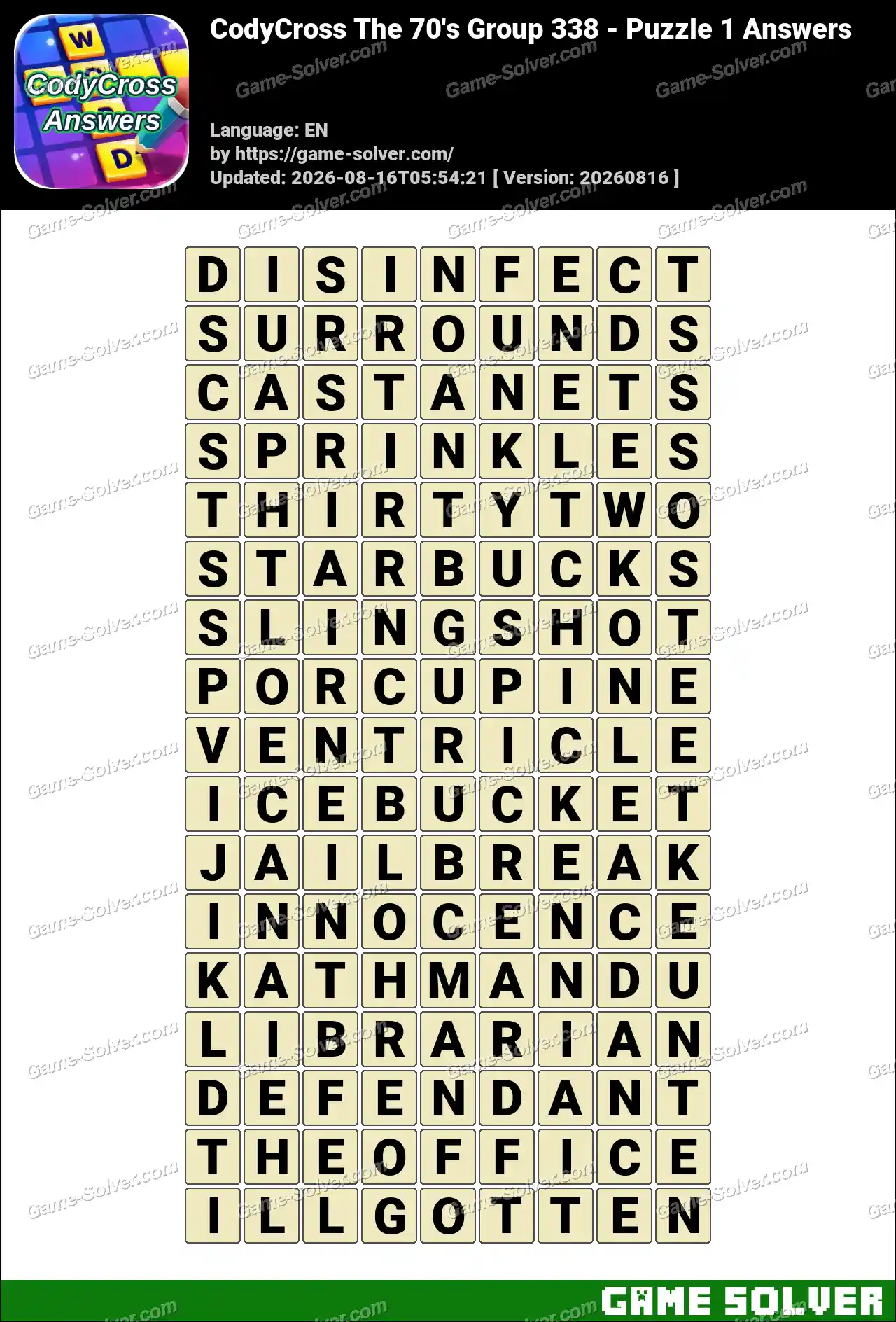 CodyCross The 70’s Group 338 – Puzzle 1 Answers